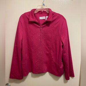 Alfred Dunner Womens Hot Pink Jacket Blazer Size 18 XL Bust 44” Jeweled Center